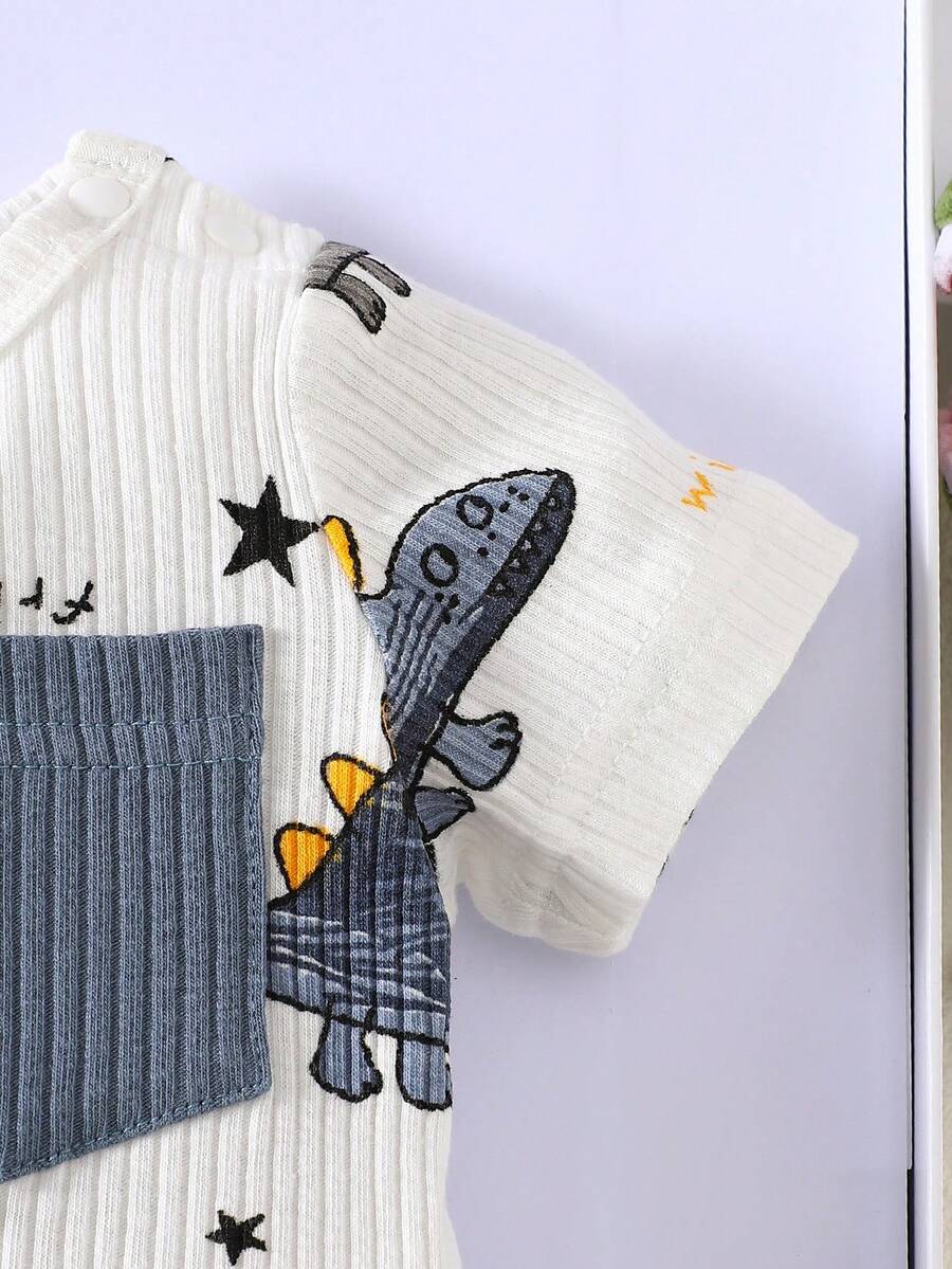 2PCS Baby Boy Dinosaur Print Top and Green Pants Set for Cute Casual Daily Wear