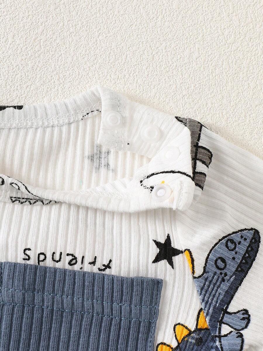 2PCS Baby Boy Dinosaur Print Top and Green Pants Set for Cute Casual Daily Wear