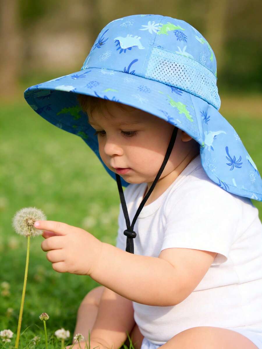 Baby Wide Brim Sun Hat with Mesh Ventilation Adjustable Chin Strap Bucket Hat for 6-24 Months
