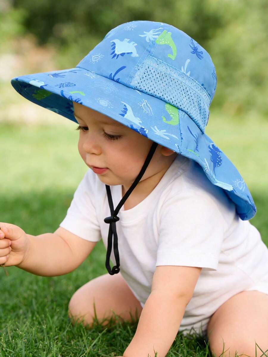 Baby Wide Brim Sun Hat with Mesh Ventilation Adjustable Chin Strap Bucket Hat for 6-24 Months