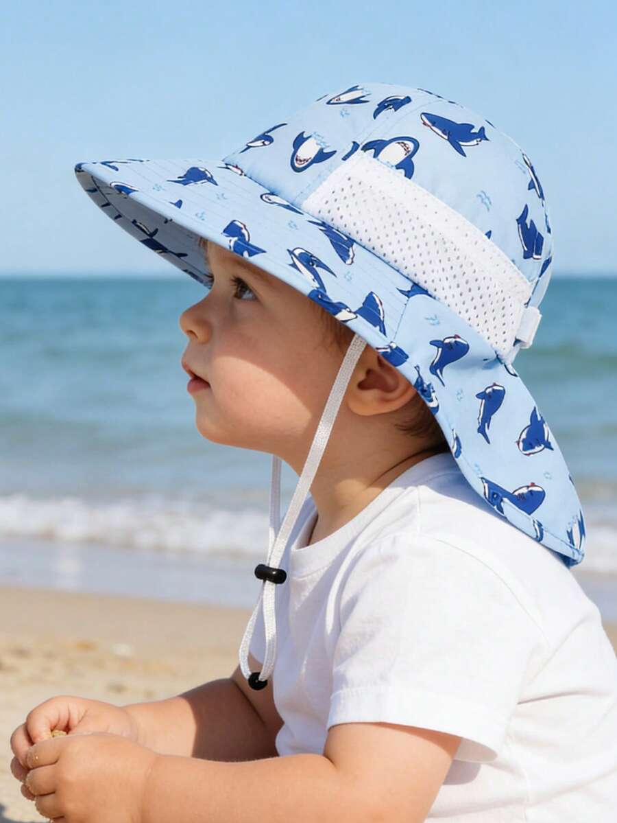 Baby Wide Brim Sun Hat with Mesh Ventilation Adjustable Chin Strap Bucket Hat for 6-24 Months