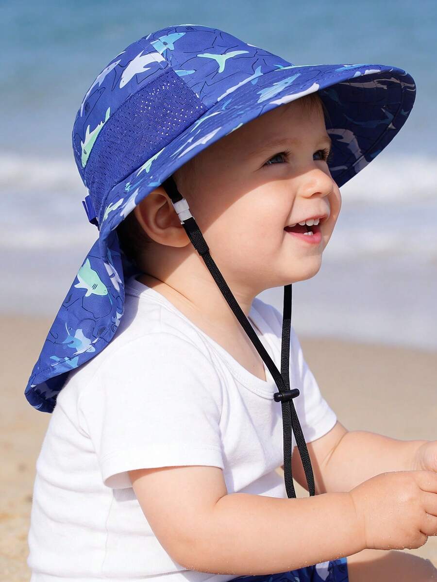 Baby Wide Brim Sun Hat with Mesh Ventilation Adjustable Chin Strap Bucket Hat for 6-24 Months