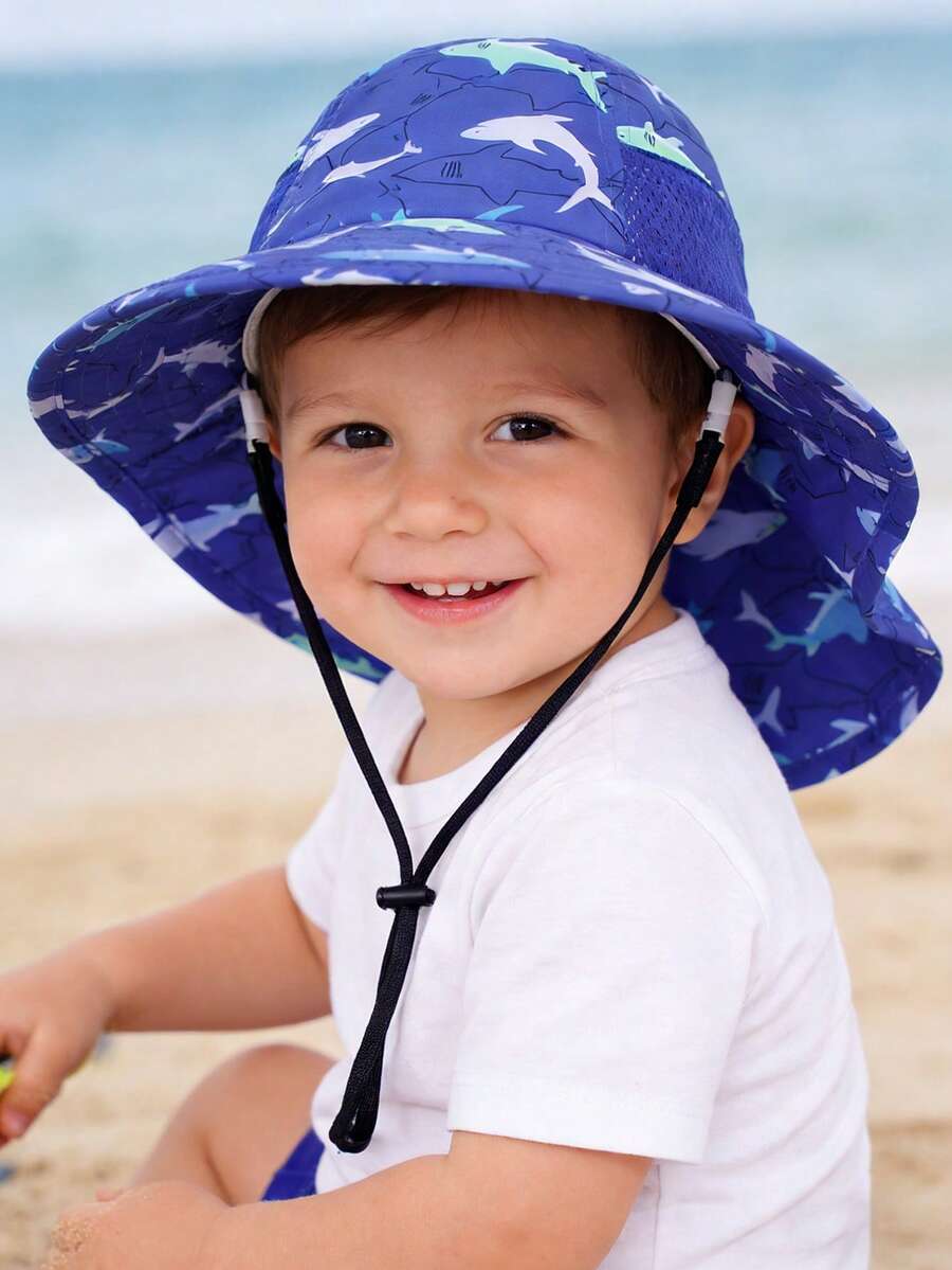 Baby Wide Brim Sun Hat with Mesh Ventilation Adjustable Chin Strap Bucket Hat for 6-24 Months