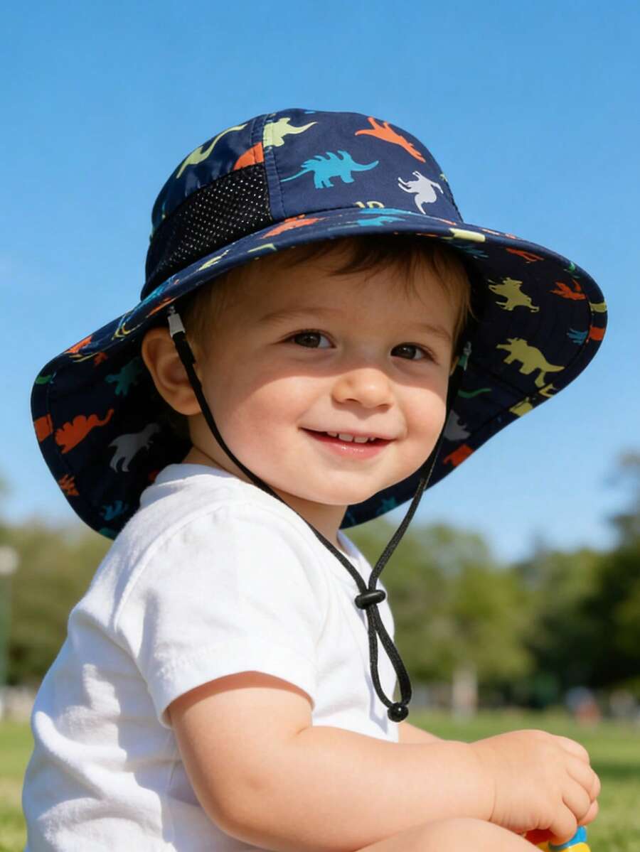 Baby Wide Brim Sun Hat with Mesh Ventilation Adjustable Chin Strap Bucket Hat for 6-24 Months