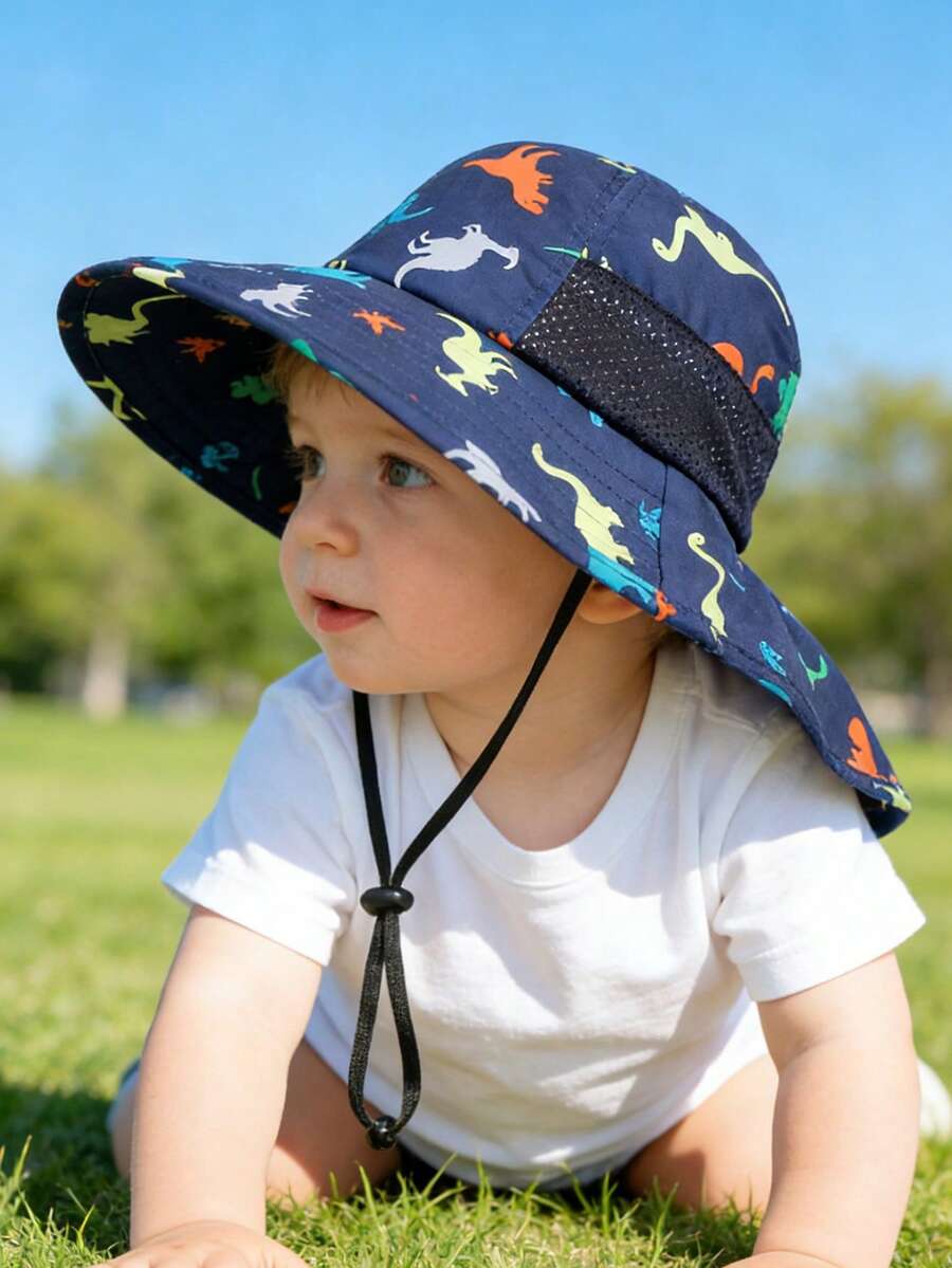 Baby Wide Brim Sun Hat with Mesh Ventilation Adjustable Chin Strap Bucket Hat for 6-24 Months