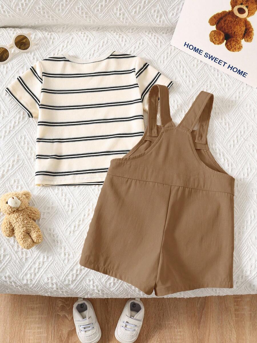 2-Piece Toddler Boy Outfit: Black Graphic T-Shirt and Camo Bib Shorts