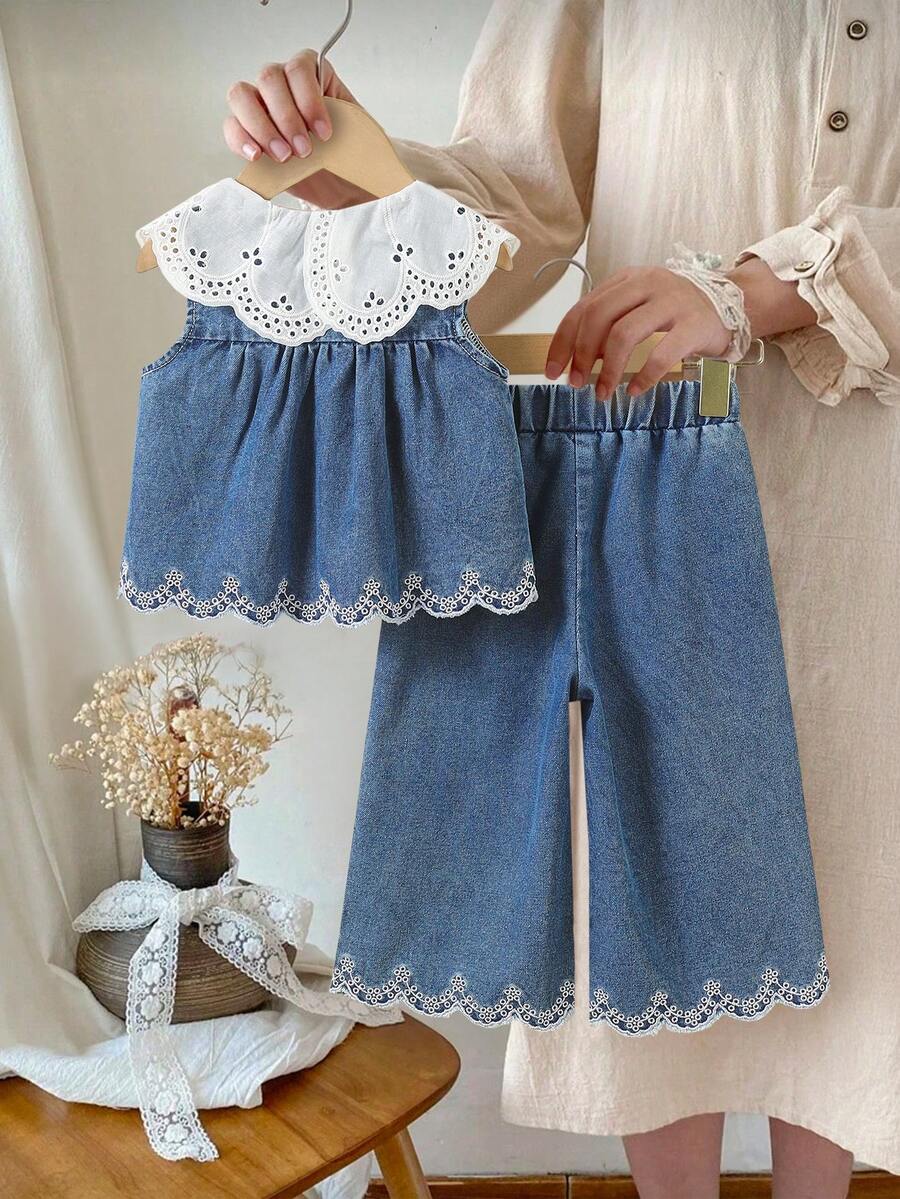 Elegant Countryside Outfit Set For Baby Girls With Embroidered Detail