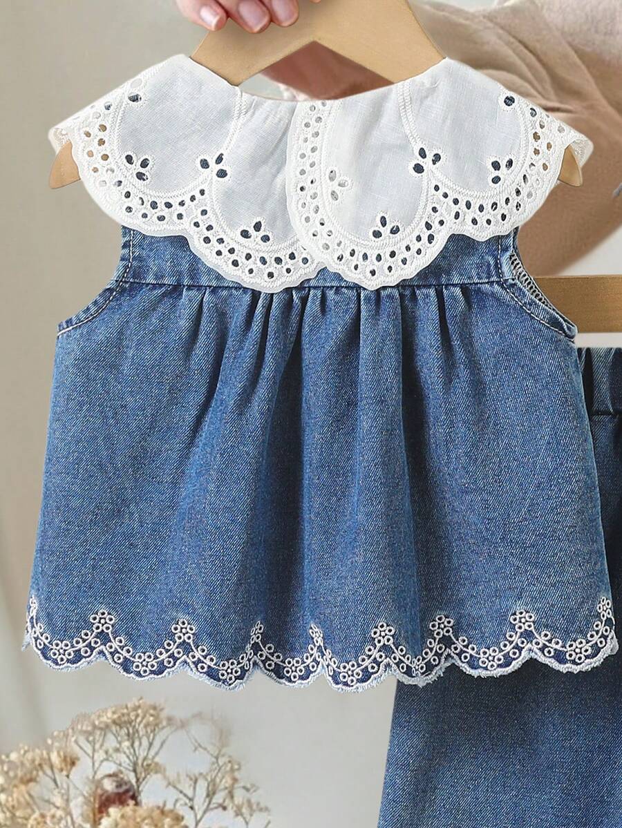 Elegant Countryside Outfit Set For Baby Girls With Embroidered Detail