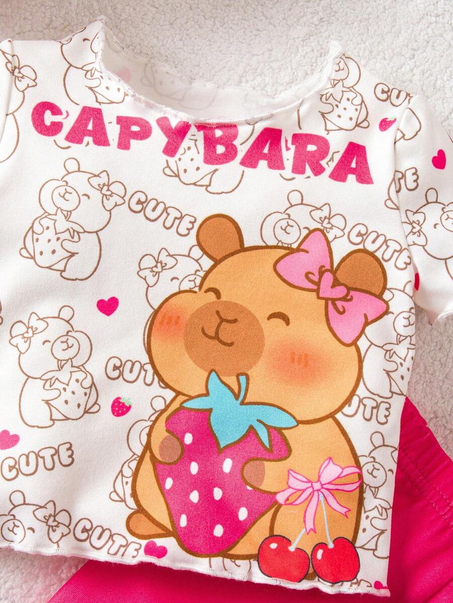 2PCS Baby Daisy Print T-Shirt and Shorts Set for Summer Daily Wear
