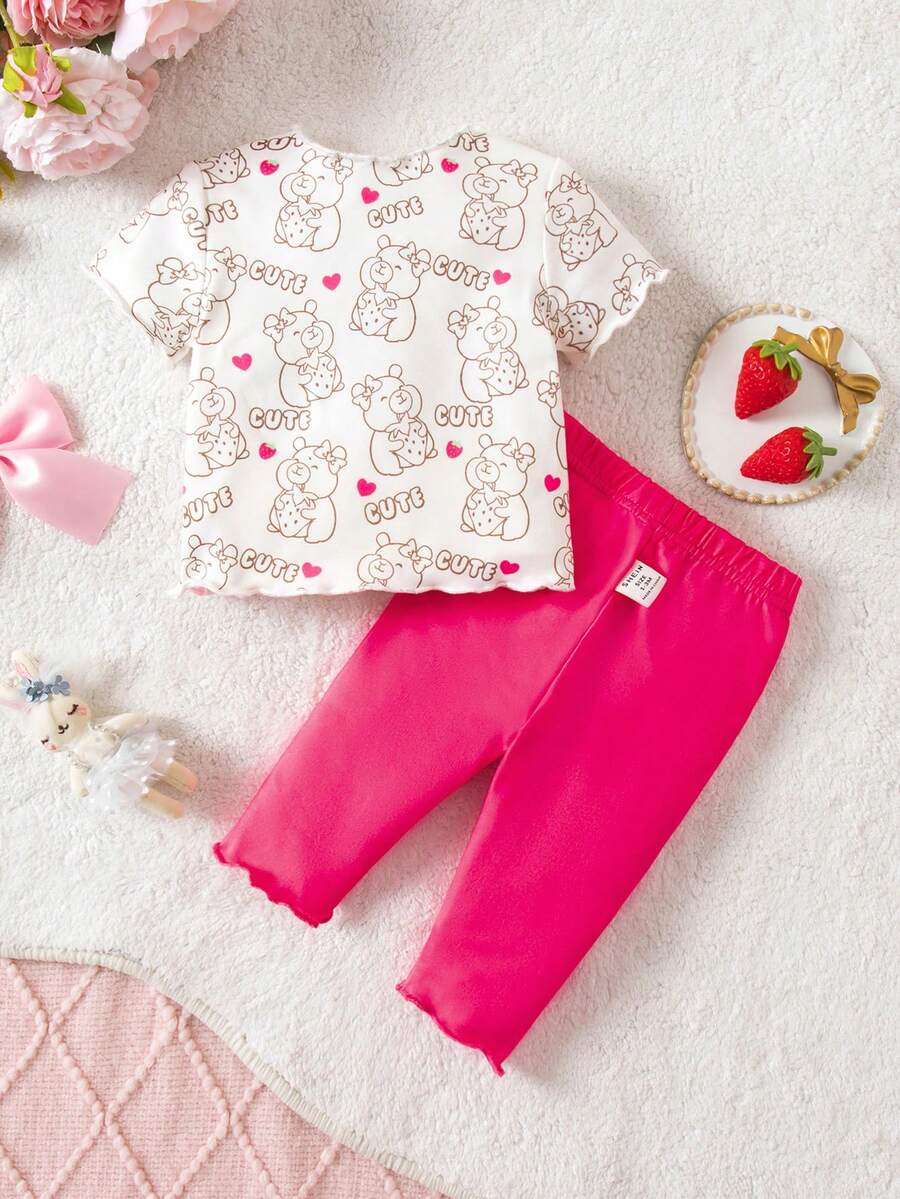 2PCS Baby Daisy Print T-Shirt and Shorts Set for Summer Daily Wear