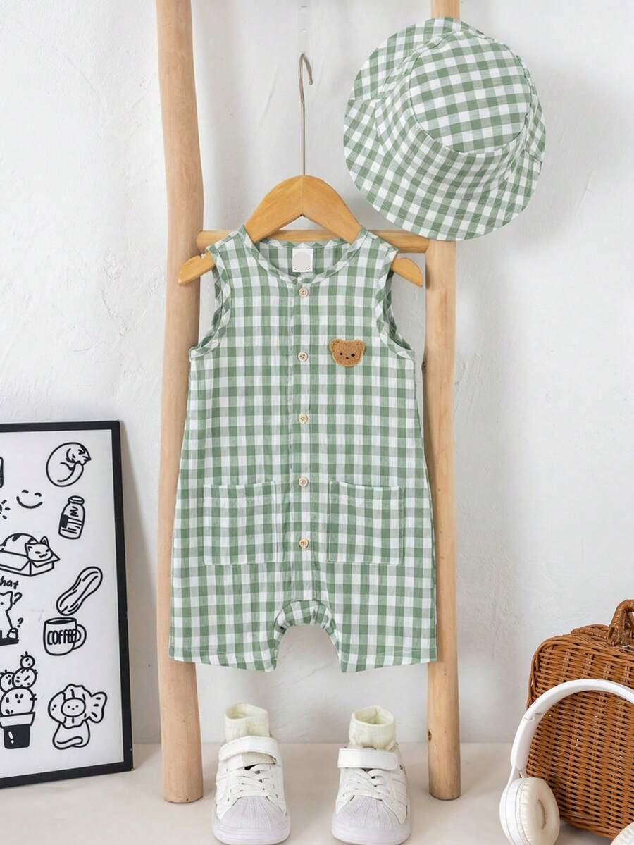 Baby Boy White Sleeveless Romper with Pockets Casual Short Jumpsuit for Everyday Wear