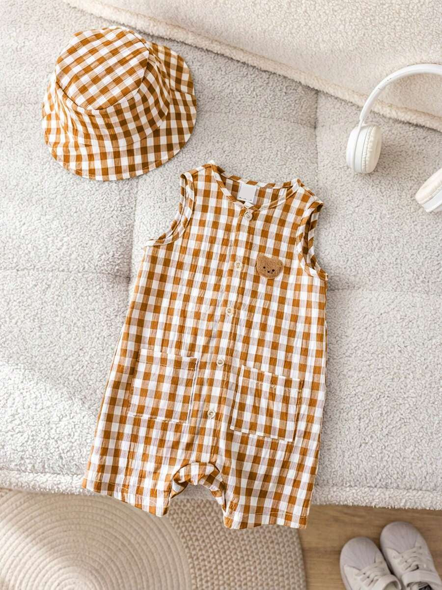 Baby Boy White Sleeveless Romper with Pockets Casual Short Jumpsuit for Everyday Wear
