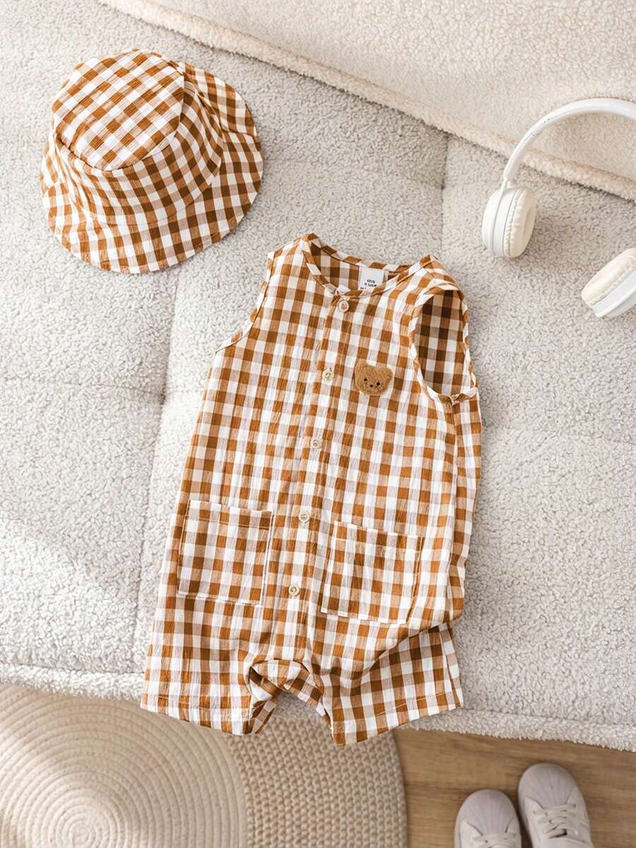 Baby Boy White Sleeveless Romper with Pockets Casual Short Jumpsuit for Everyday Wear