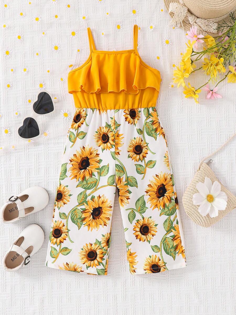 Baby Girl Floral Print Summer Jumpsuit Casual Sleeveless Outfit