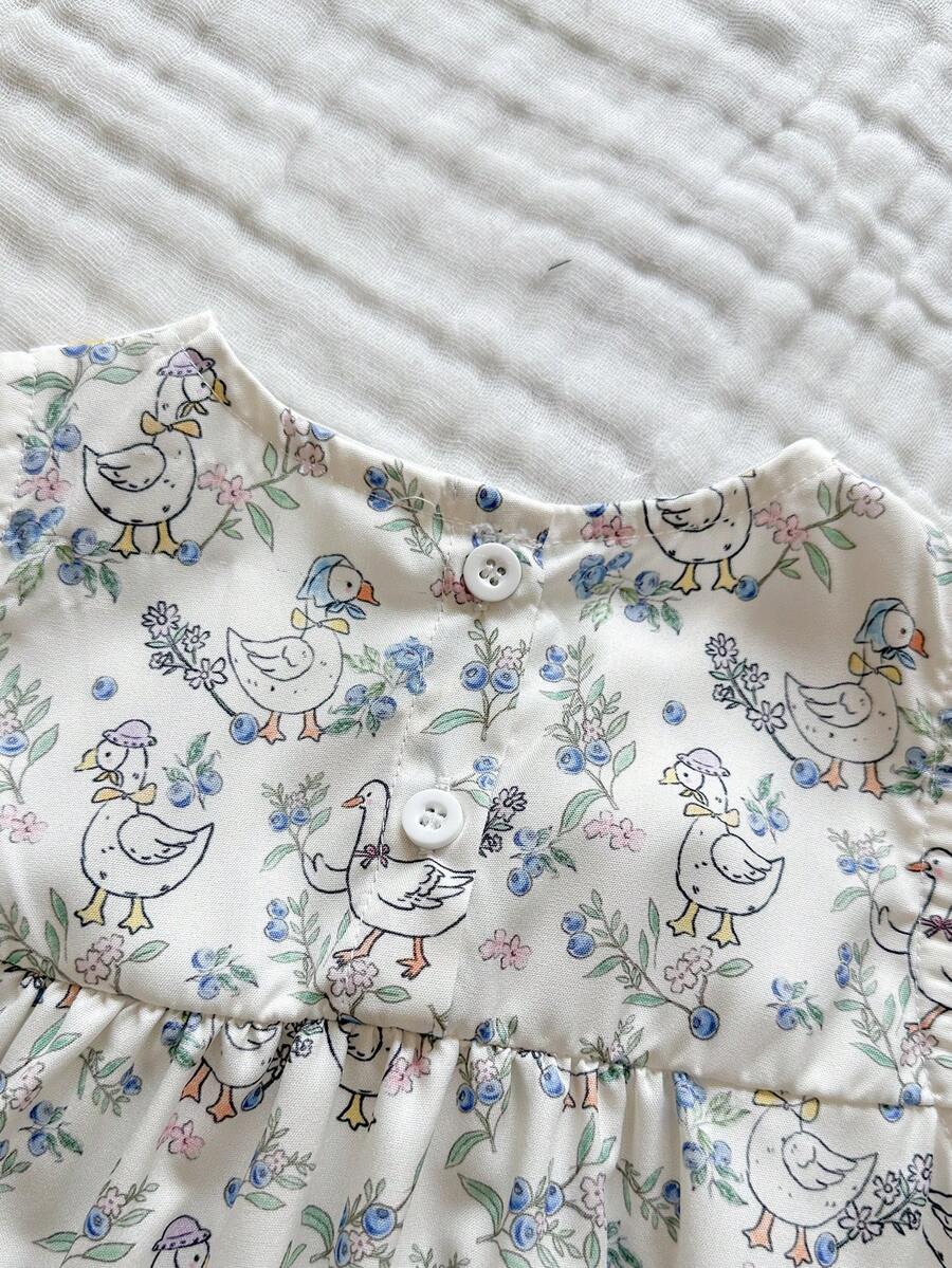 Sleeveless Long Dress with Embroidered Cartoon Duck for Toddler Girls