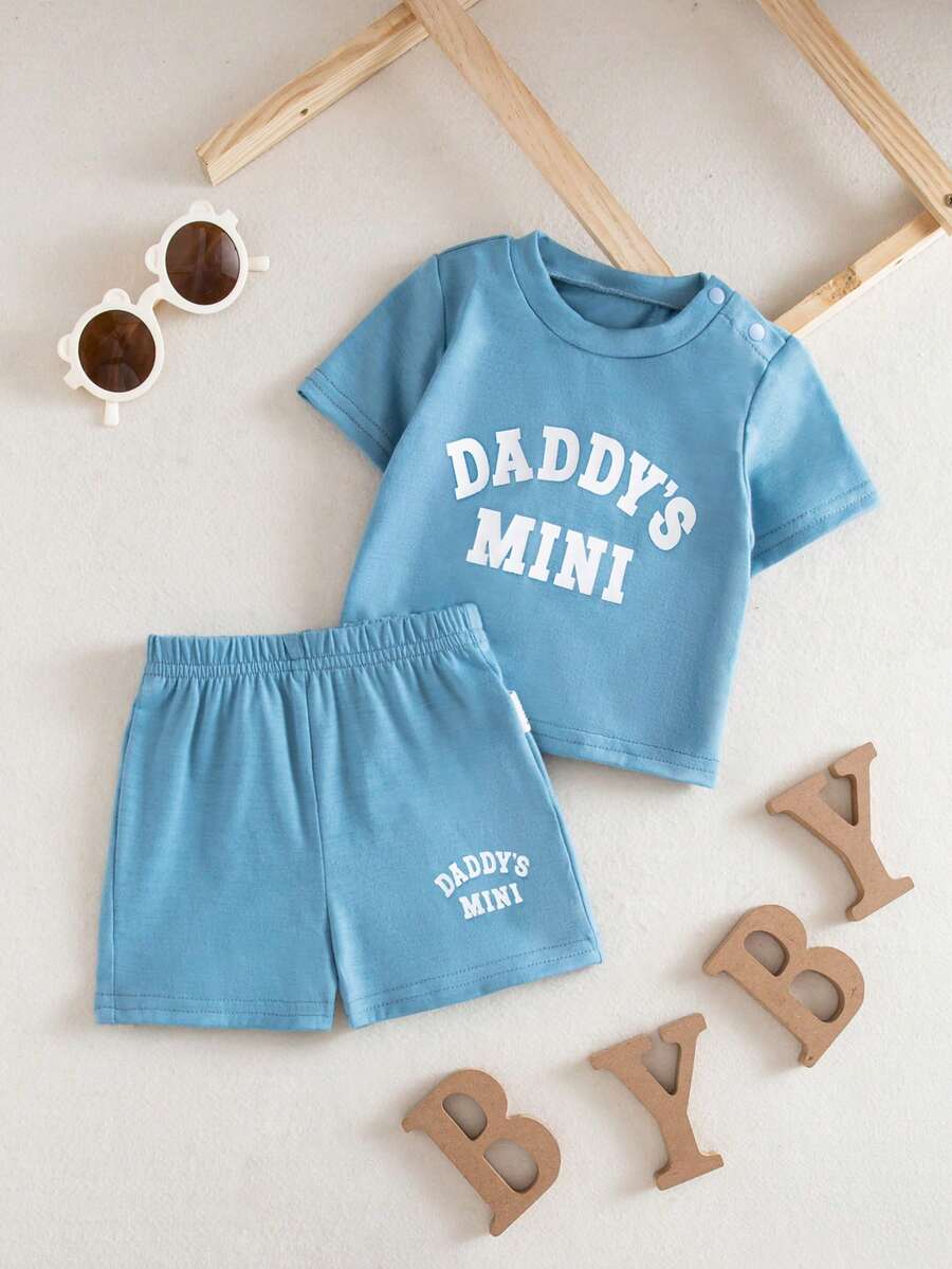 2PCS Baby Letter Knit Top and Shorts Set for Casual Daily Wear and Playtime