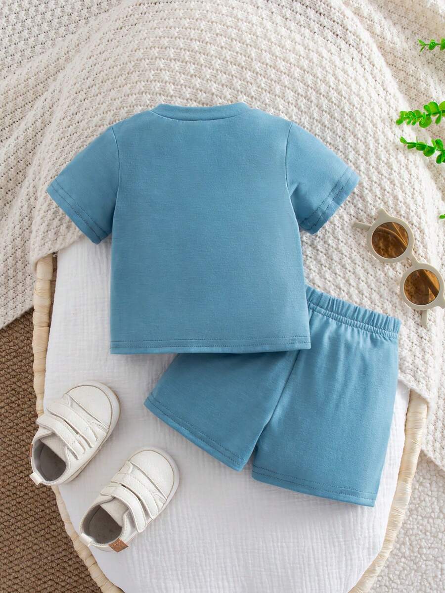 2PCS Baby Letter Knit Top and Shorts Set for Casual Daily Wear and Playtime