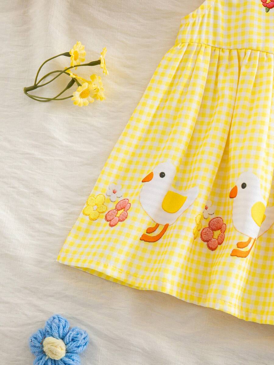 Baby Yellow Plaid Duck Print Dress for Cute Summer Daily Wear and Celebrations