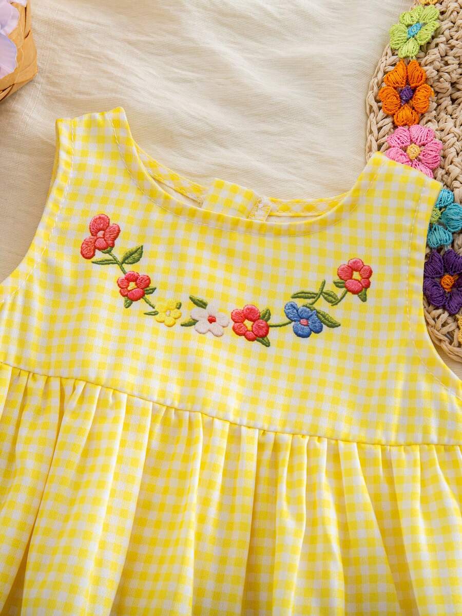 Baby Yellow Plaid Duck Print Dress for Cute Summer Daily Wear and Celebrations
