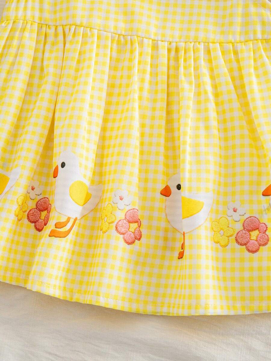 Baby Yellow Plaid Duck Print Dress for Cute Summer Daily Wear and Celebrations