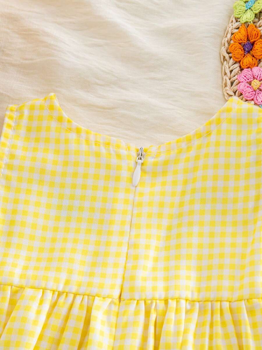 Baby Yellow Plaid Duck Print Dress for Cute Summer Daily Wear and Celebrations