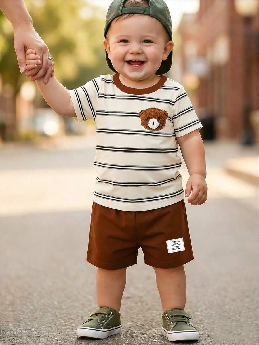 Baby Boy Blue Dinosaur Print T Shirt and Matching Shorts Summer Outfit Set
