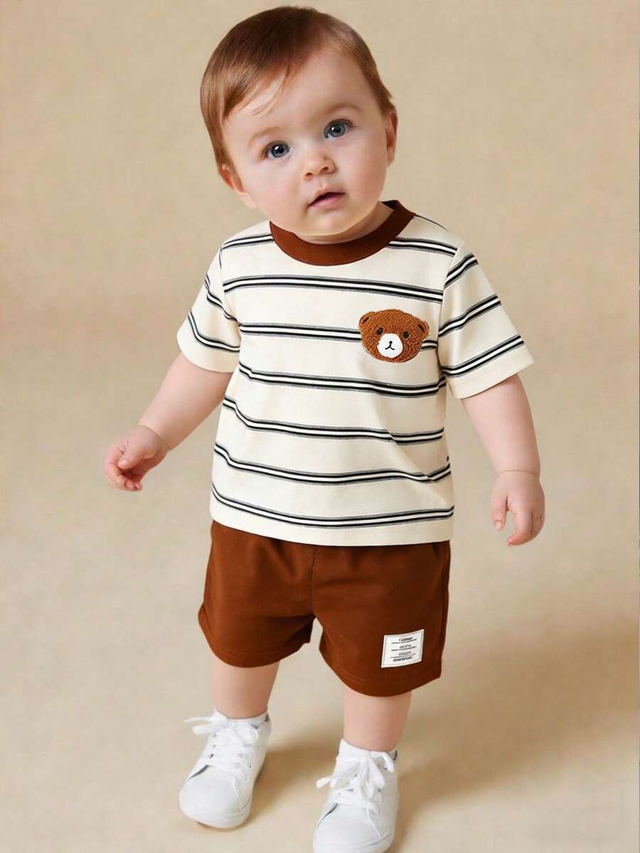 Baby Boy Blue Dinosaur Print T Shirt and Matching Shorts Summer Outfit Set