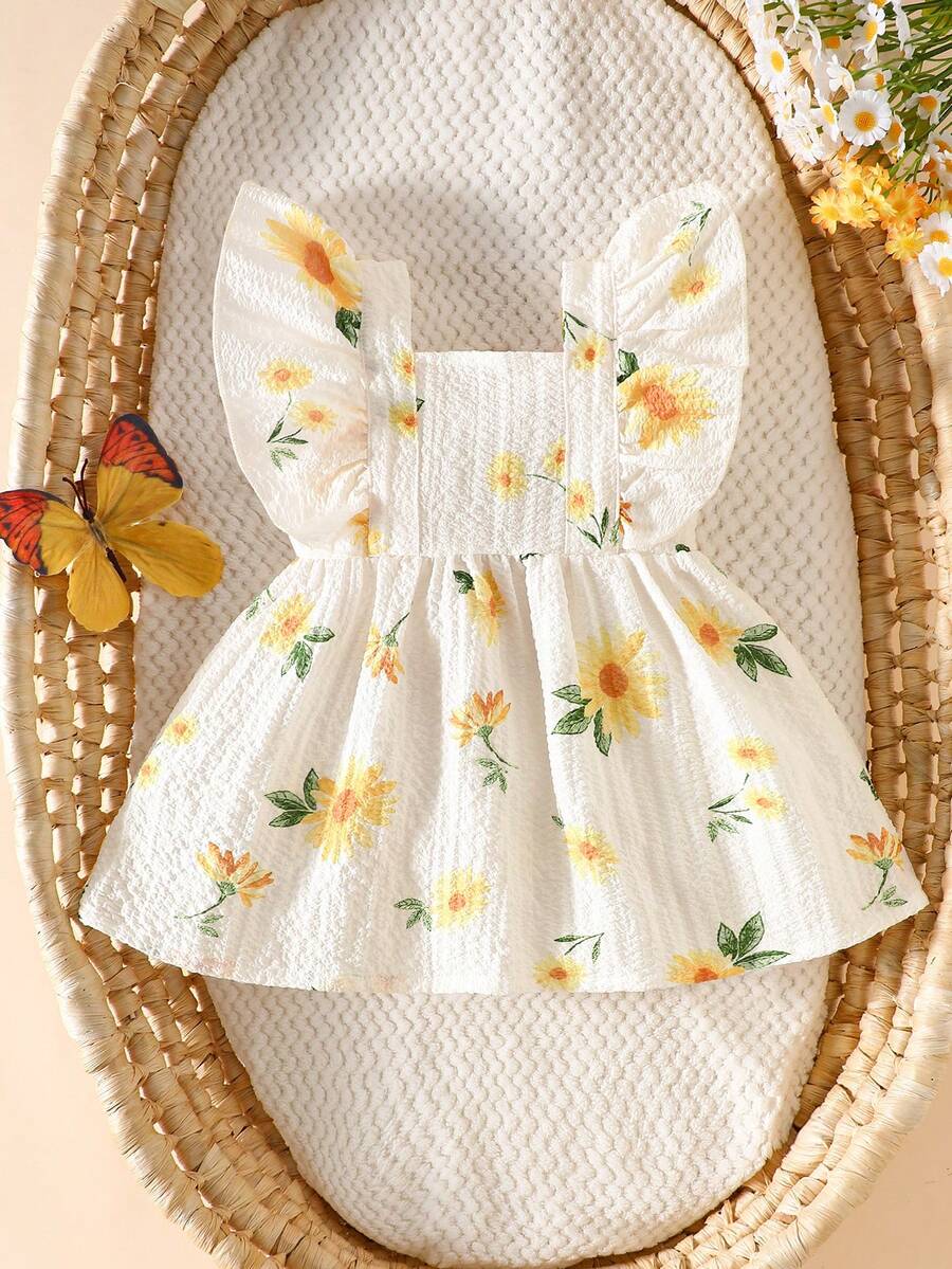 2PCS Baby Watercolor Floral Dress and Hairband Set for Cute Summer Outings