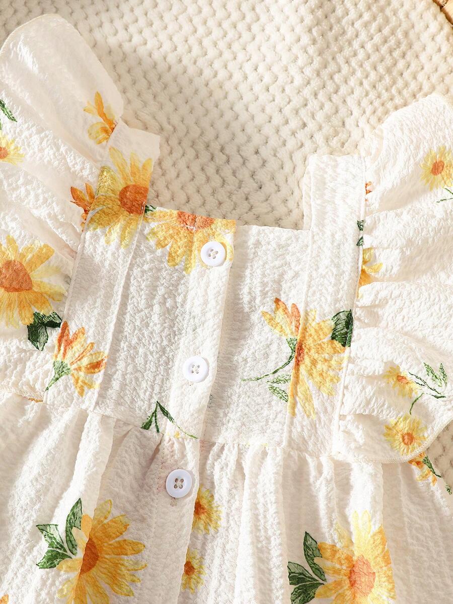 2PCS Baby Watercolor Floral Dress and Hairband Set for Cute Summer Outings