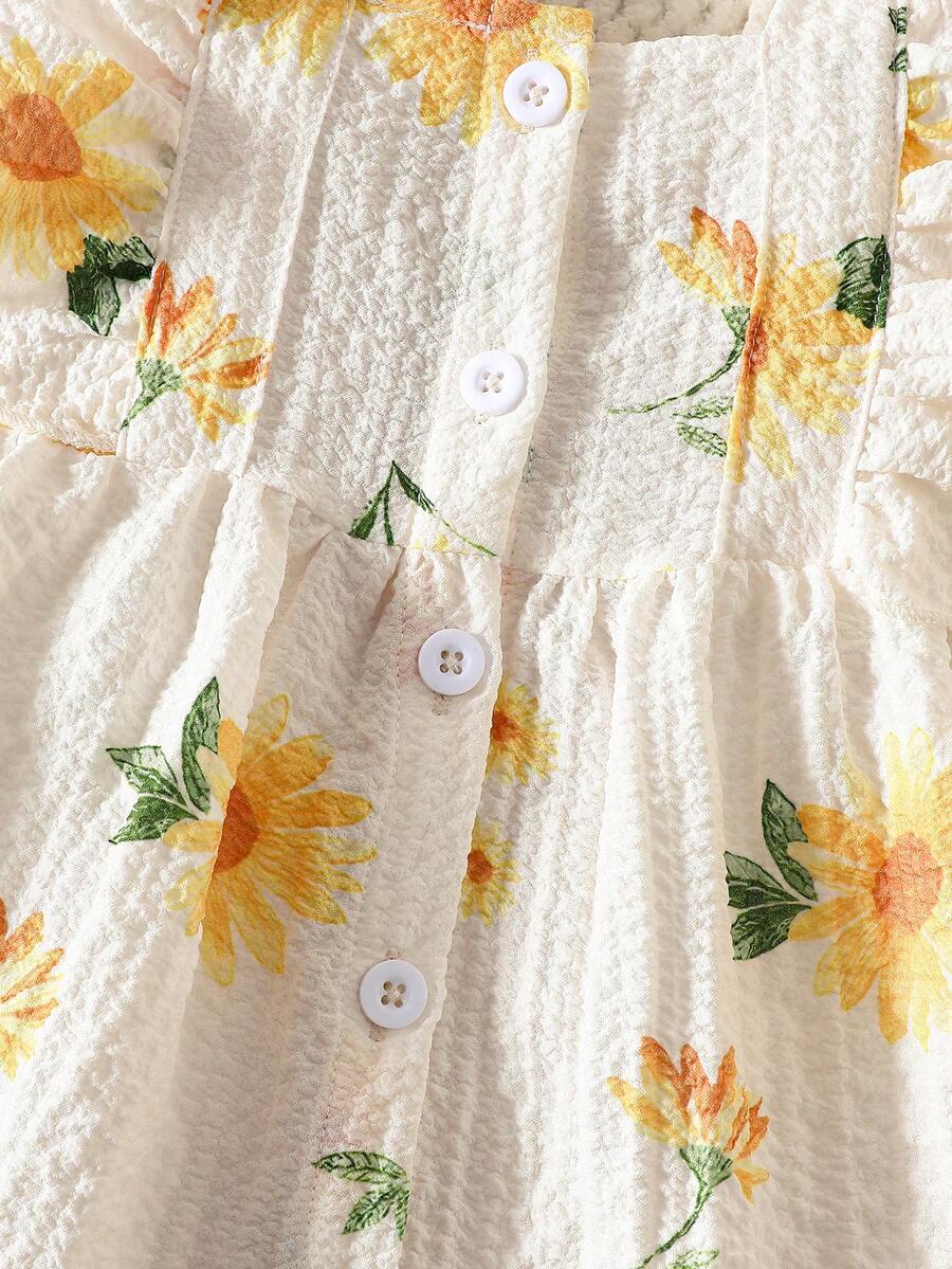 2PCS Baby Watercolor Floral Dress and Hairband Set for Cute Summer Outings