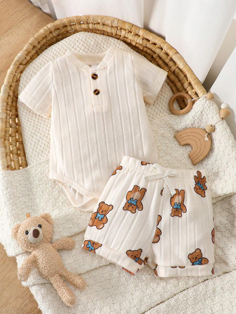 Baby Lion Print Romper and Shorts Set for Daily Wear and Photoshoots