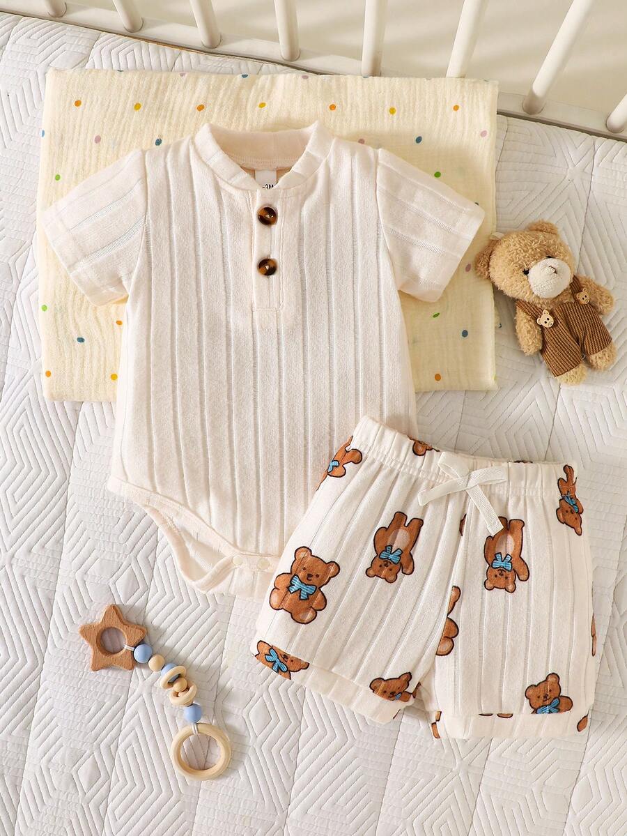 Baby Lion Print Romper and Shorts Set for Daily Wear and Photoshoots