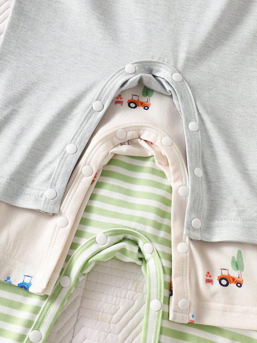 4PCS Baby Bear Print Cotton Romper Set for Summer Daily Wear and Comfort