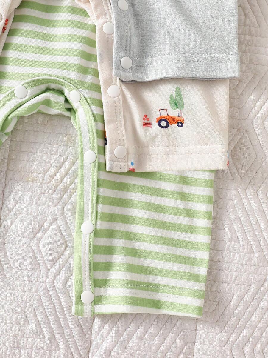4PCS Baby Bear Print Cotton Romper Set for Summer Daily Wear and Comfort
