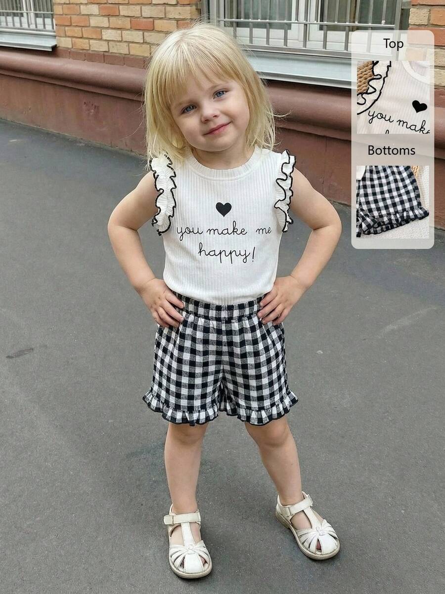 Cute Two Piece Summer Clothing Set For Little Girls Jacquard Style