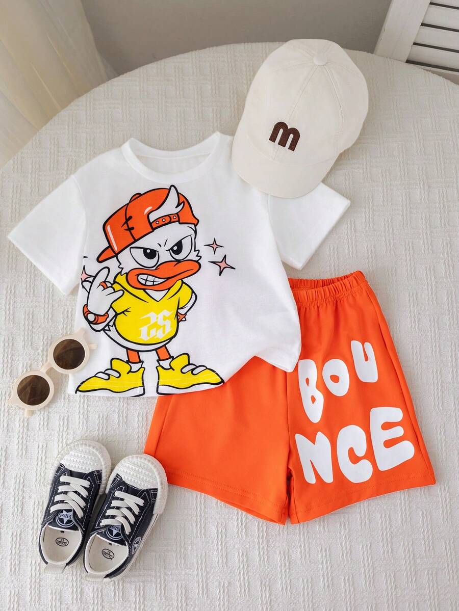 Baby Boy Animal Crayon Print T Shirt and Knitted Shorts 2 Piece Casual Spring Summer Outfit Set