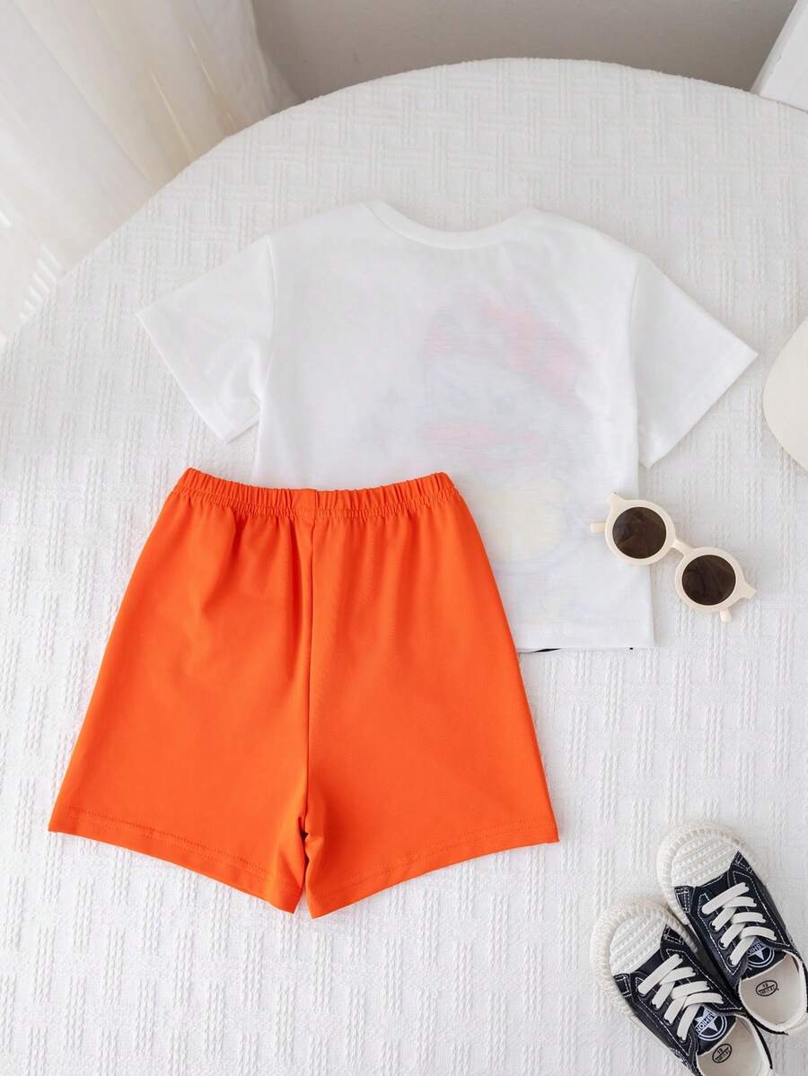 Baby Boy Animal Crayon Print T Shirt and Knitted Shorts 2 Piece Casual Spring Summer Outfit Set
