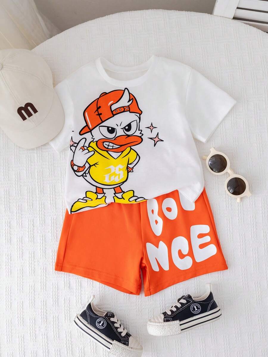 Baby Boy Animal Crayon Print T Shirt and Knitted Shorts 2 Piece Casual Spring Summer Outfit Set