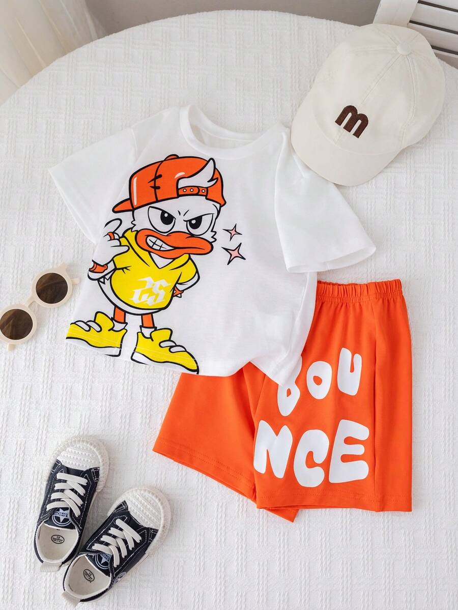 Baby Boy Animal Crayon Print T Shirt and Knitted Shorts 2 Piece Casual Spring Summer Outfit Set