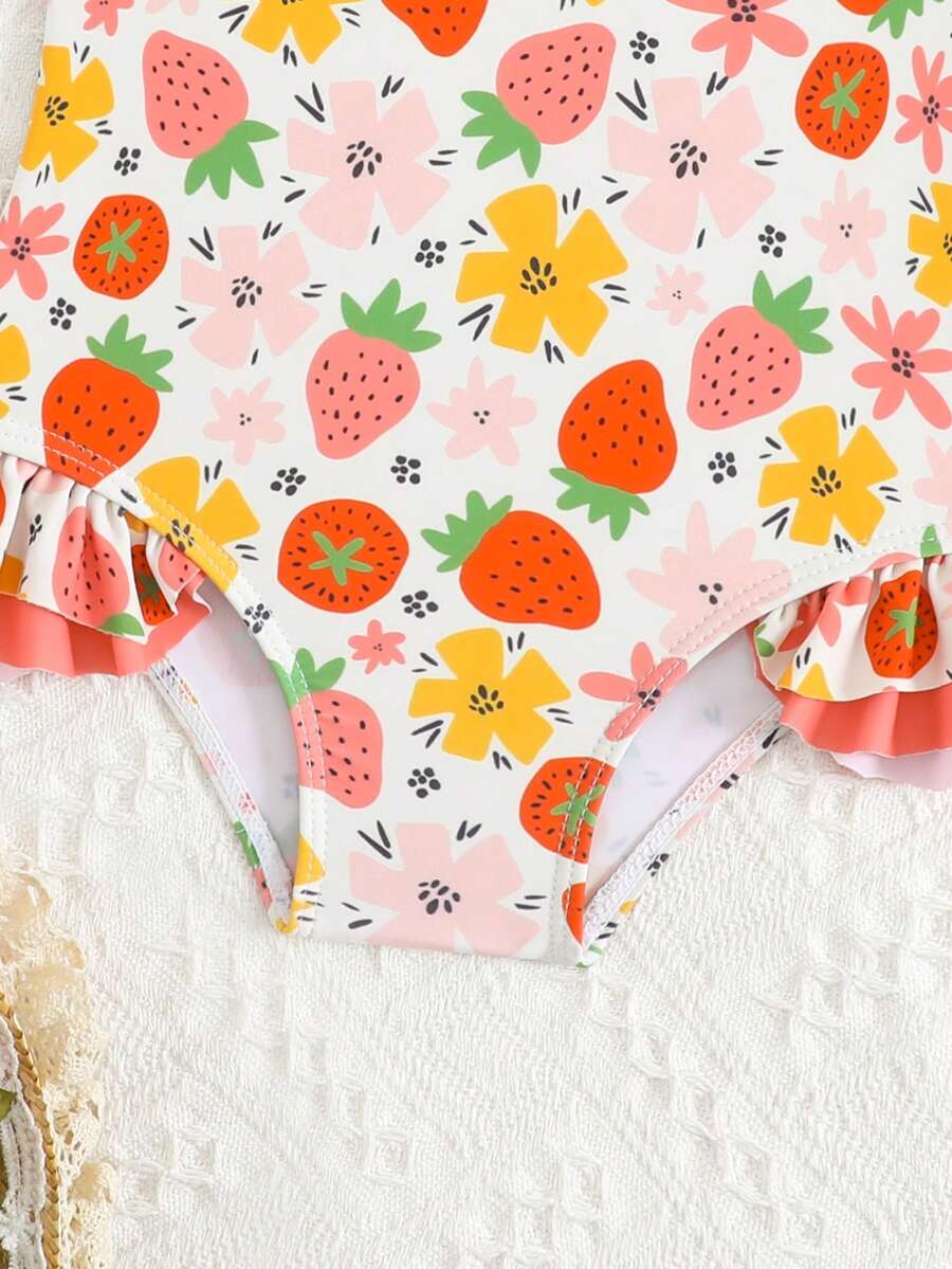 Baby Girls Bow Decor One Piece Swimsuit Cute Beach Vacation Swimwear