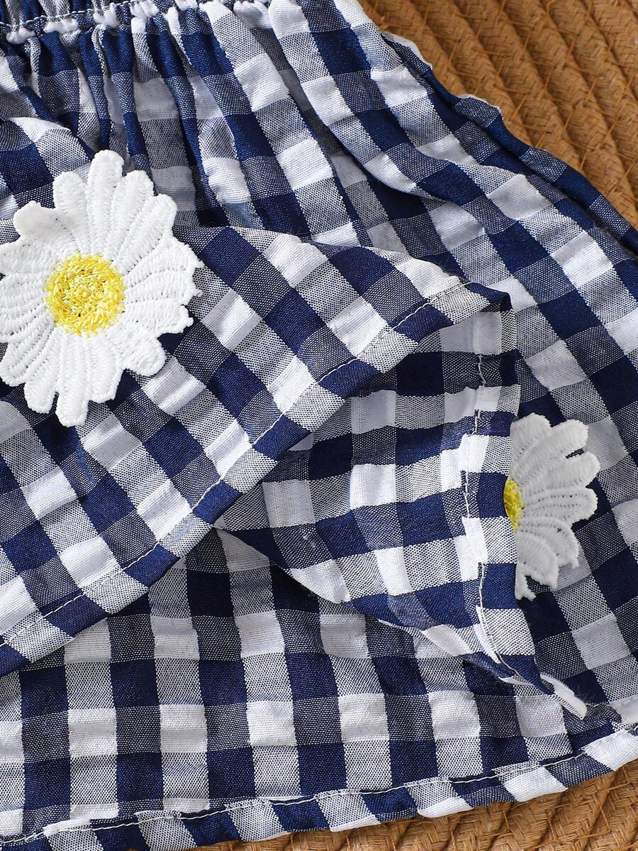 Baby Blue Plaid Floral Embroidered Cami Dress for Cute Spring and Summer Outings
