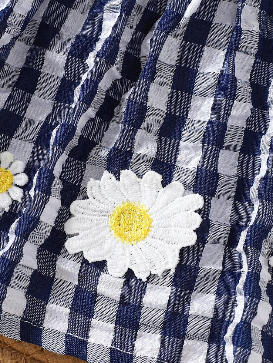 Baby Blue Plaid Floral Embroidered Cami Dress for Cute Spring and Summer Outings