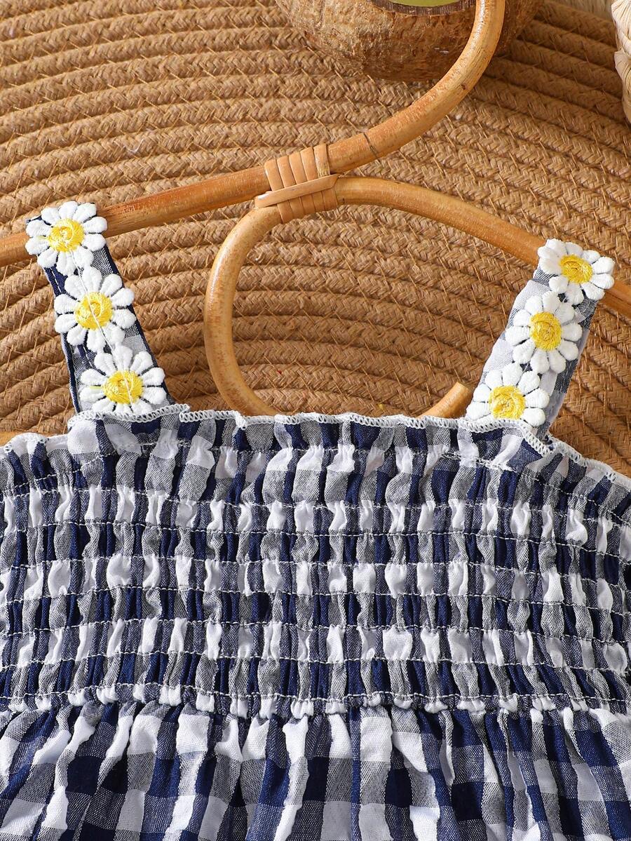 Baby Blue Plaid Floral Embroidered Cami Dress for Cute Spring and Summer Outings