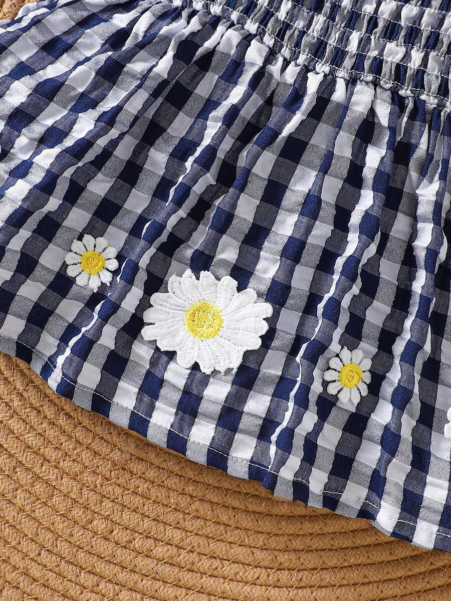 Baby Blue Plaid Floral Embroidered Cami Dress for Cute Spring and Summer Outings