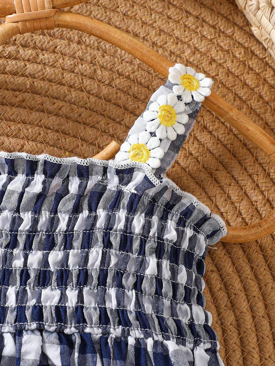 Baby Blue Plaid Floral Embroidered Cami Dress for Cute Spring and Summer Outings