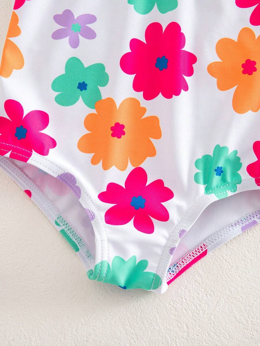 Baby Cartoon Print One-Piece Swimsuit Set for Beach Vacation and Summer Pool Days
