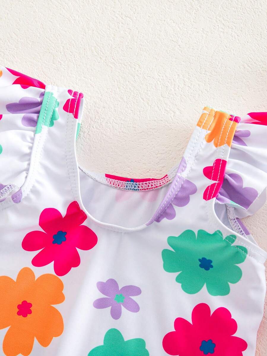 Baby Cartoon Print One-Piece Swimsuit Set for Beach Vacation and Summer Pool Days