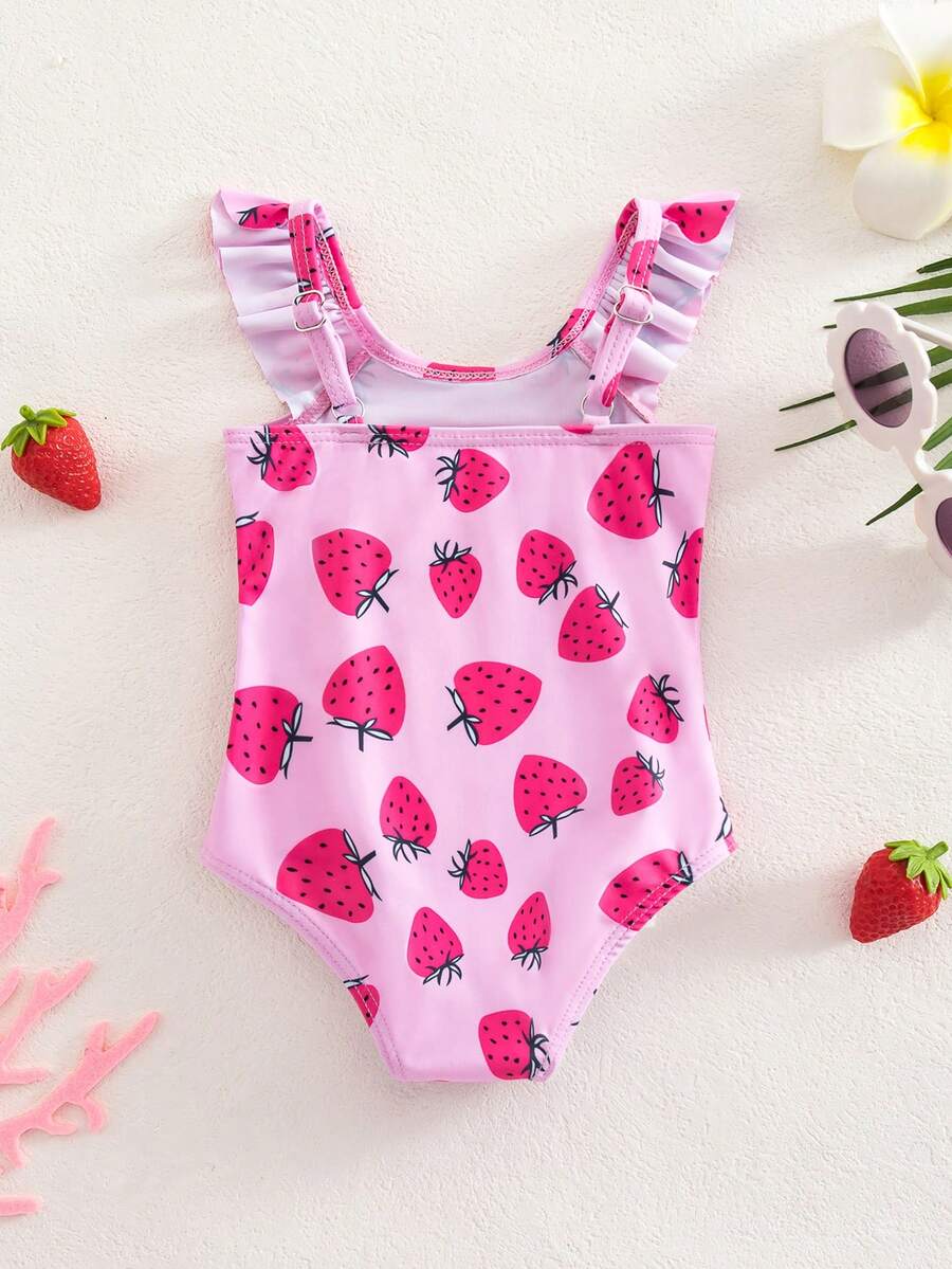 Baby Girl Strawberry Print Short Sleeve Swimsuit