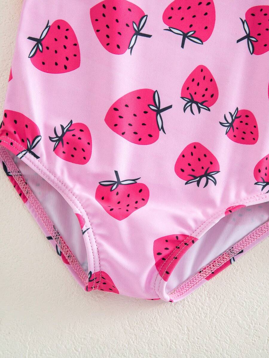 Baby Girl Strawberry Print Short Sleeve Swimsuit