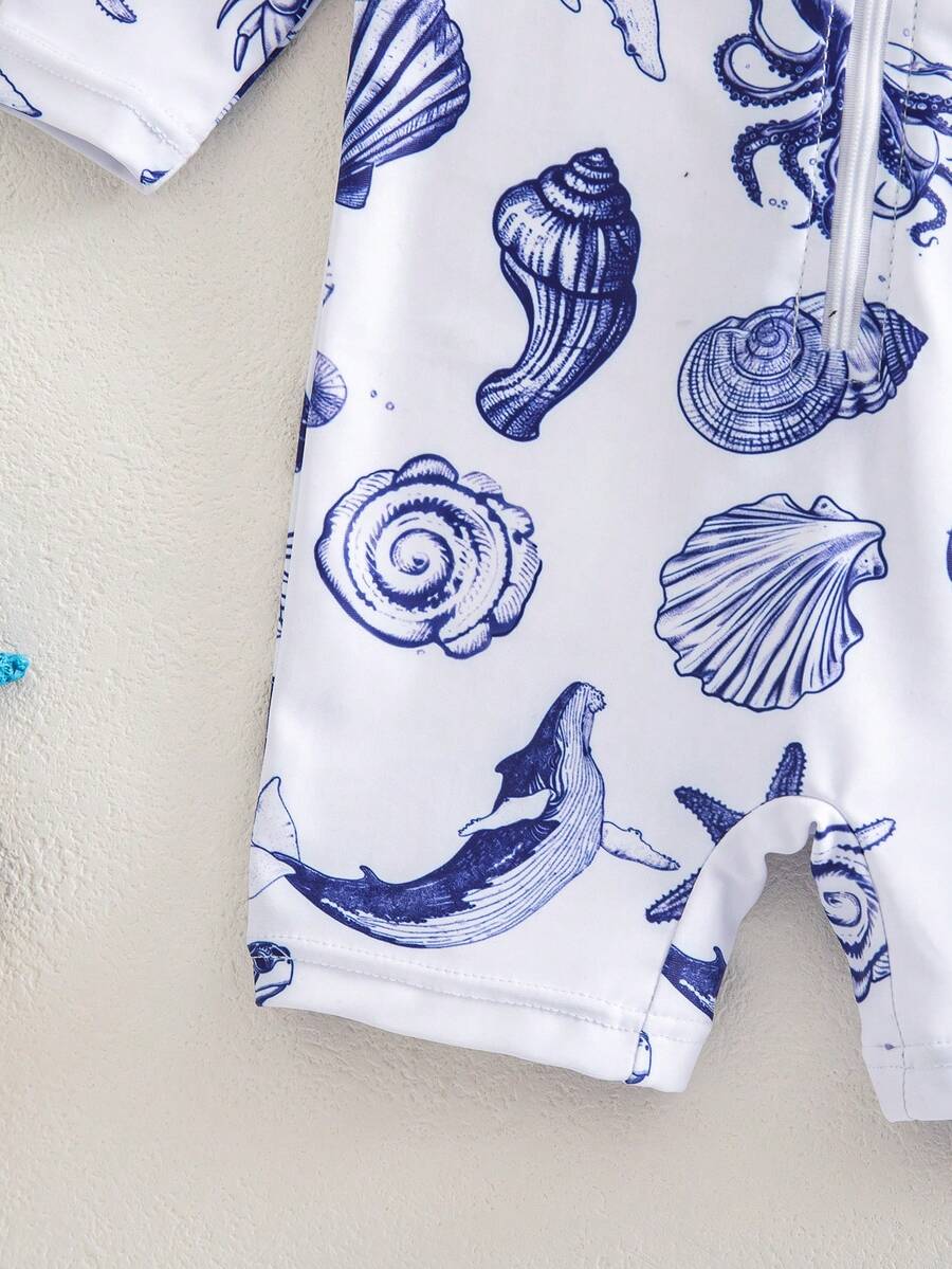 Baby Striped Dolphin Print One-Piece Swimsuit for Beach Vacation and Pool Days
